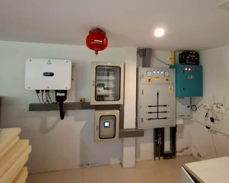 Solar inverter, electrical control panels and energy management equipment installed in a utility room